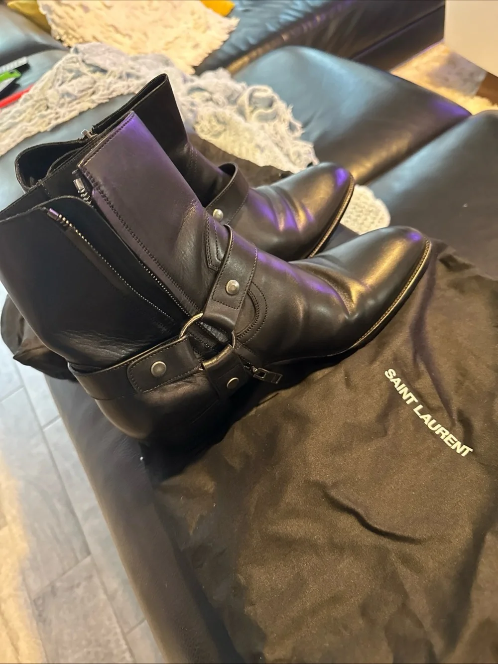Authentic Yves St Laurent jodhpur ankle boot in smooth calfskin leather